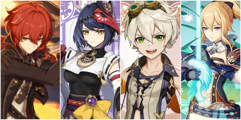 genshin impact diluc kujou sara bennett jean team composition split image