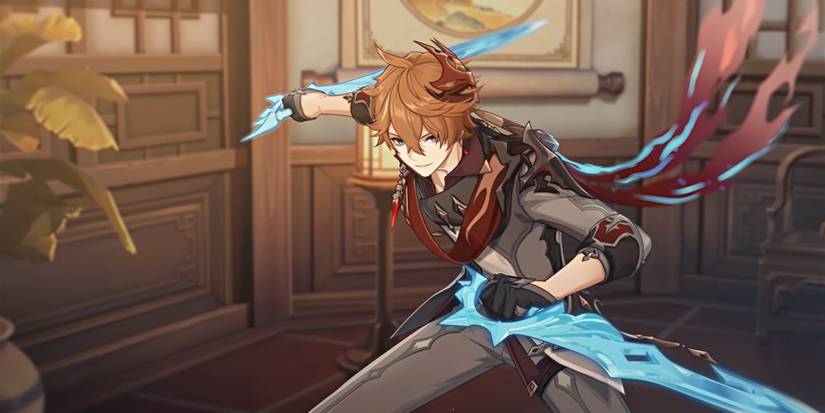 genshin impact tartaglia childe hydro water blades official artwork