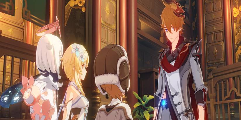 genshin impact teucer tartaglia childe lumine female traveler paimon bank story quest