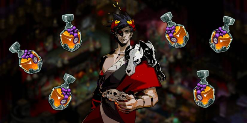 hades zagreus and ambrosia in front of the house of hades