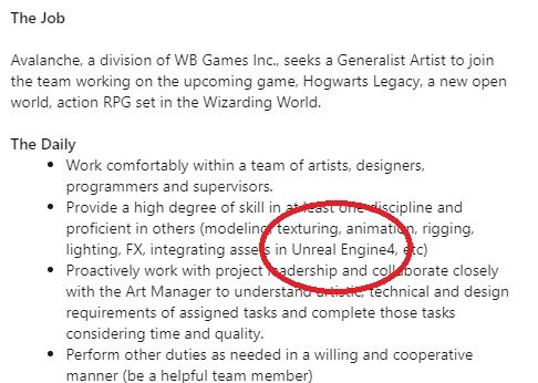 hogwarts legacy job listing