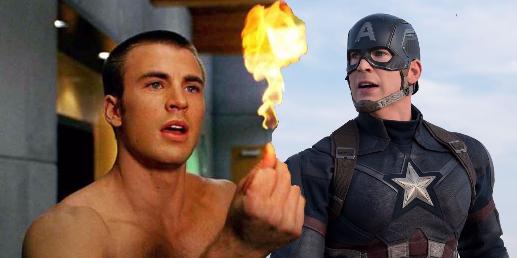 Chris Evans as Johnny Storm and Steve Rogers