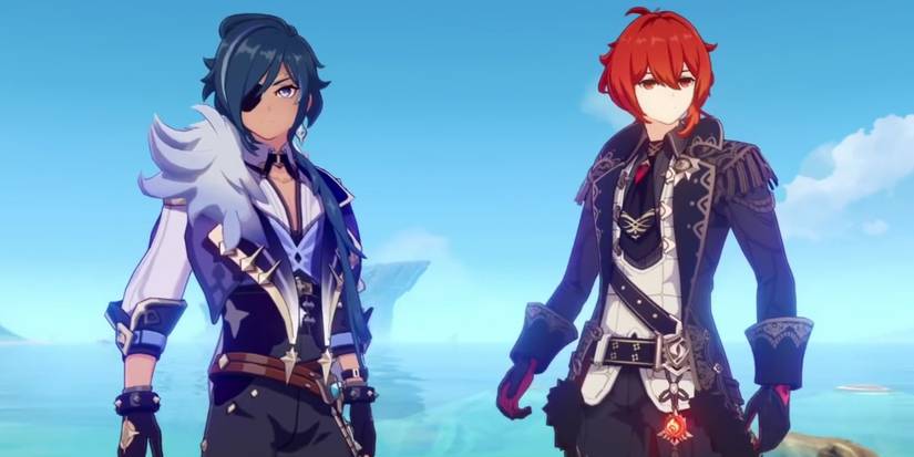 Genshin Impact Kaeya standing next to Diluc before meeting the Traveler