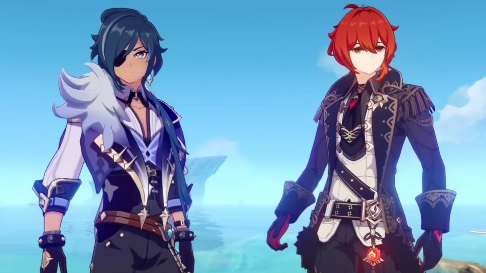 Genshin Impact Kaeya standing next to Diluc before meeting the Traveler