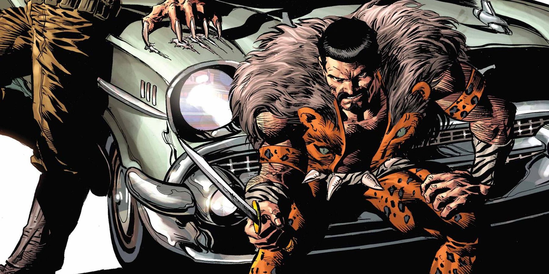 Kraven the Hunter posed in front of a car in the 1950s.