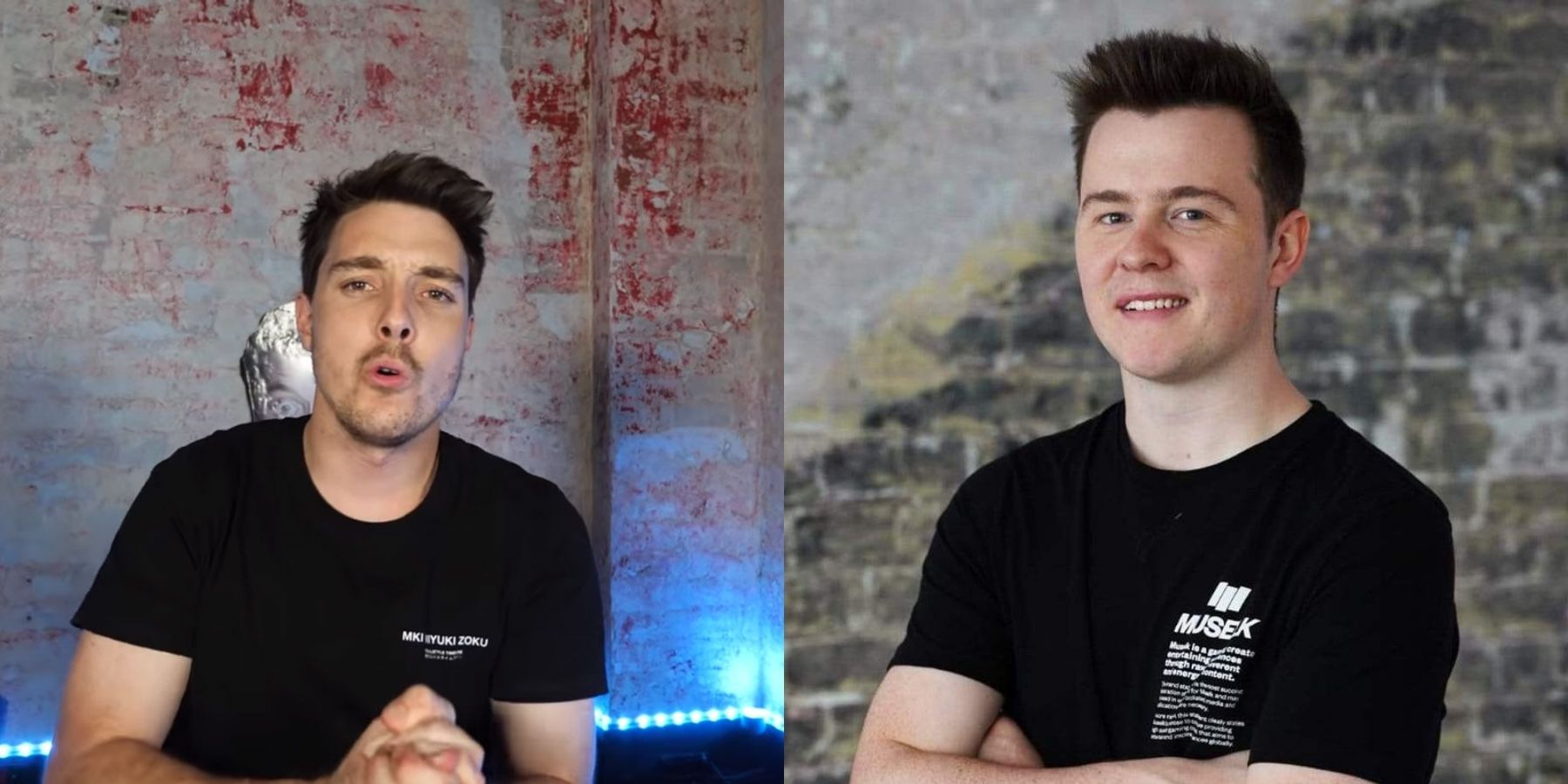 lazarbeam and muselk in front of a brick wall