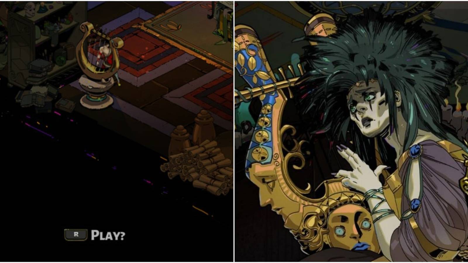 left: Zag playing the lyre; right: Orpheus