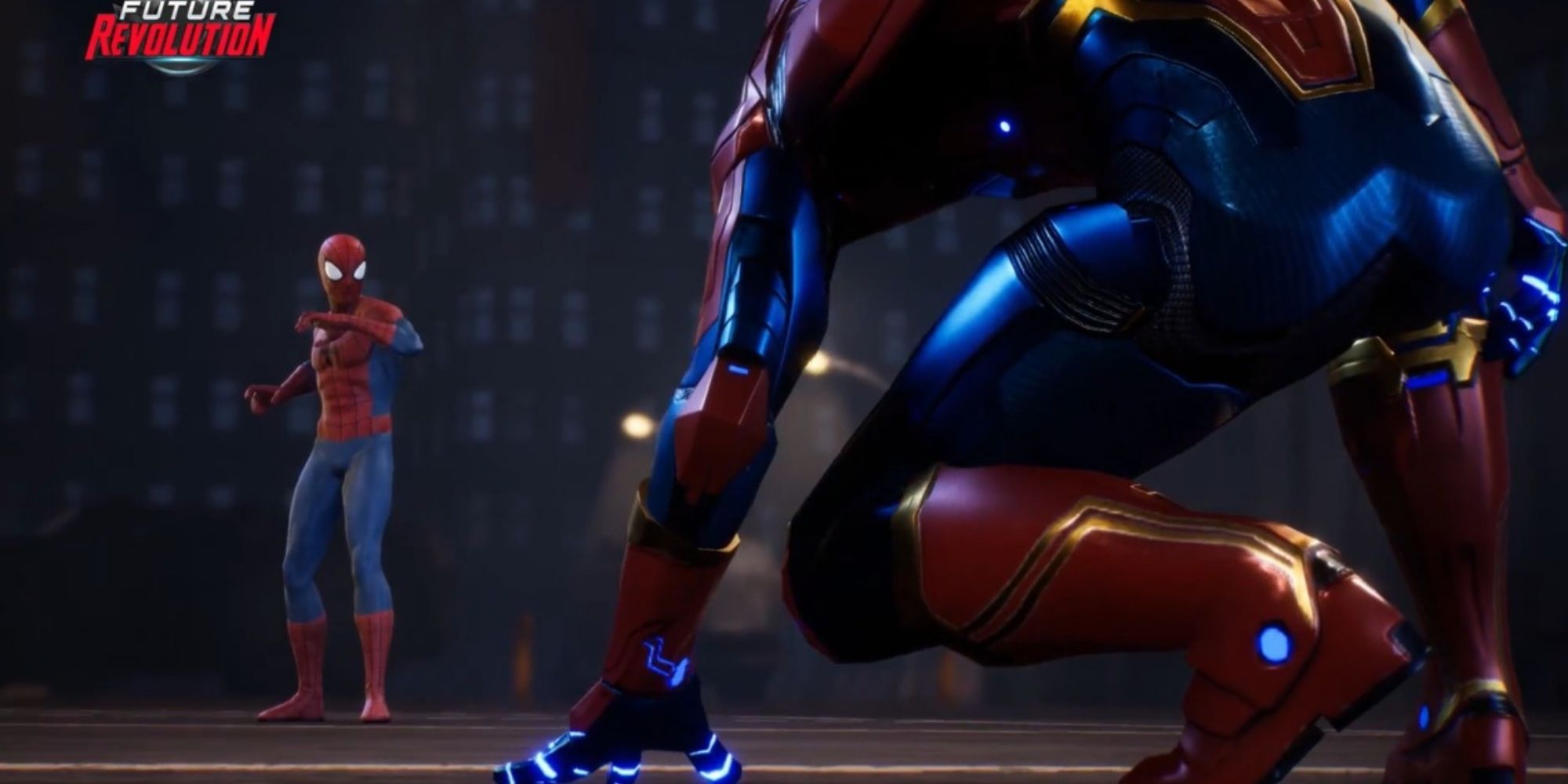 Still of Spider-Man and Captain Marvel from Marvel Future Revolution.