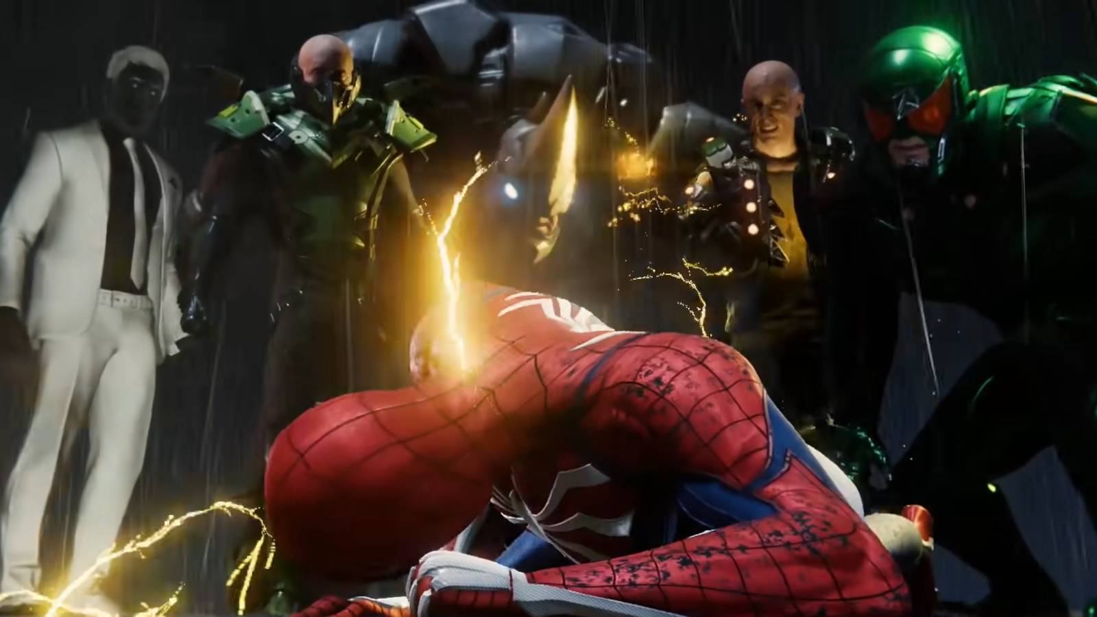 Spider-Man being surrounded by the Sinister Six in Marvel's Spider-Man