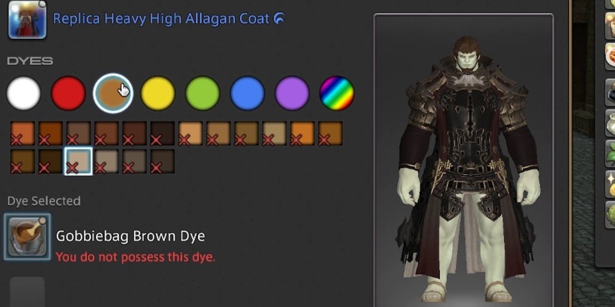 Dye menu. 