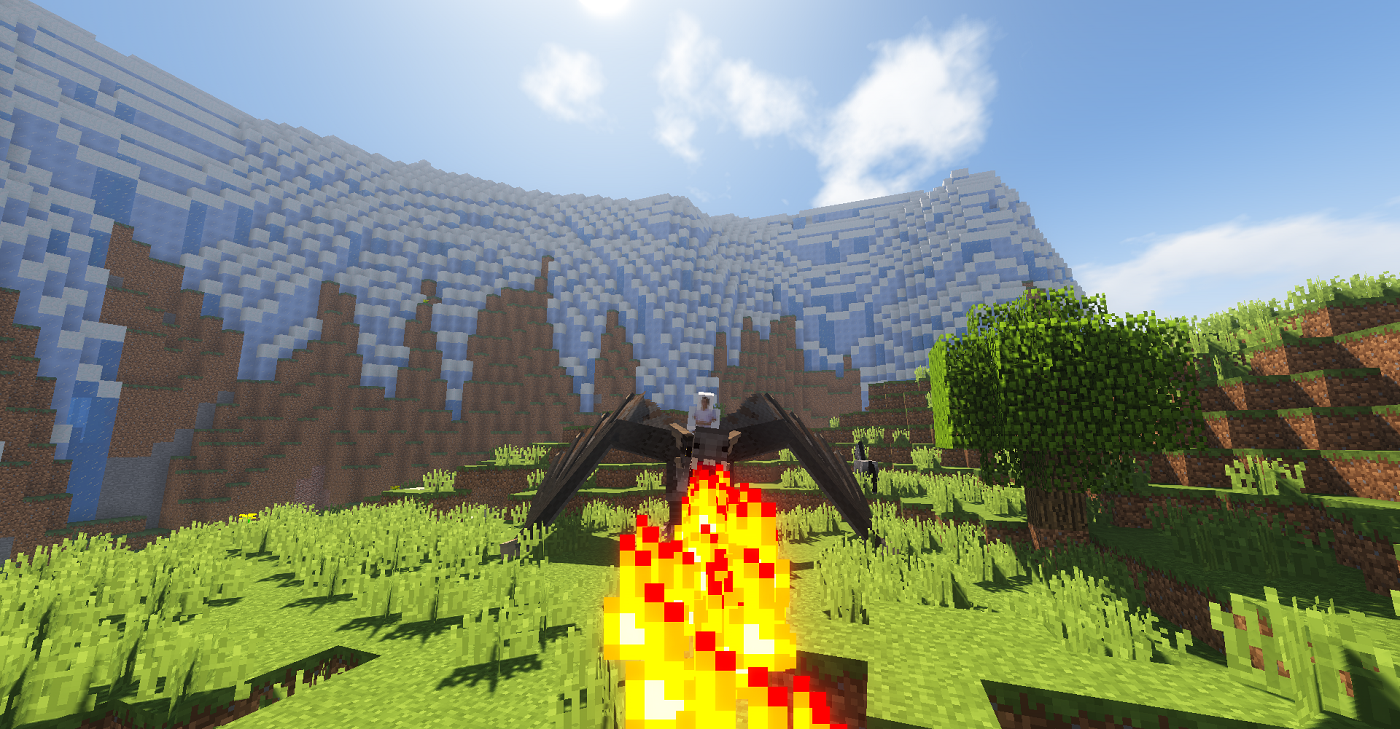 Screenshot from Minecraft showing a dragon breathing fire.