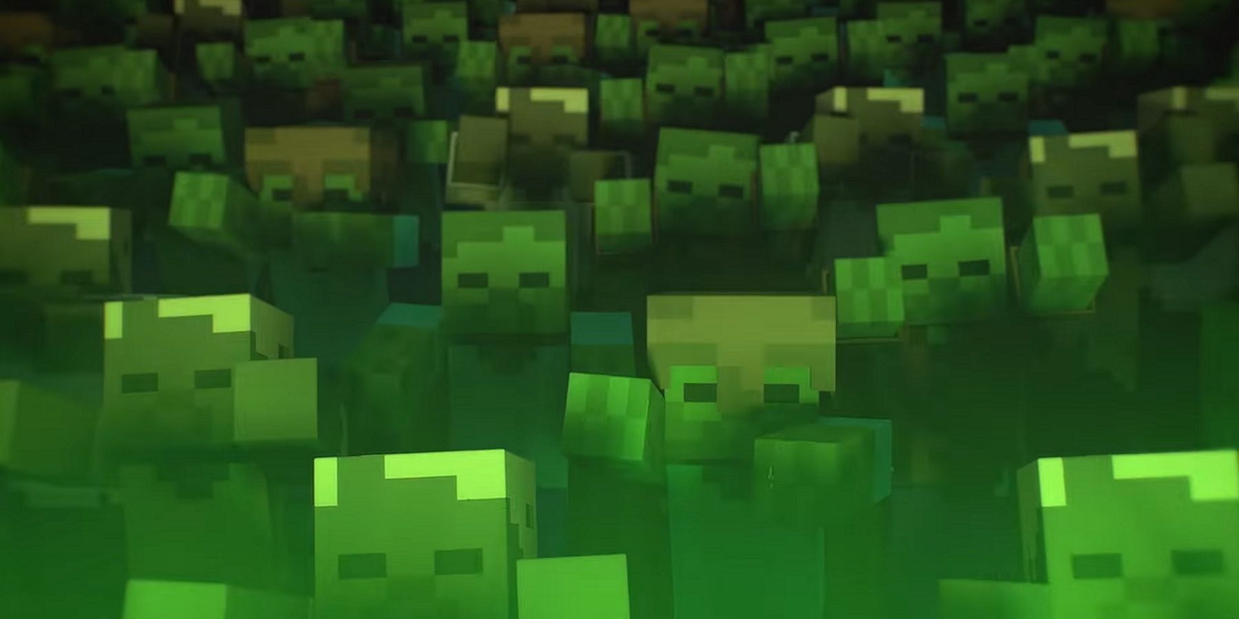 An inage showing some Minecraft zombies in a crowd.