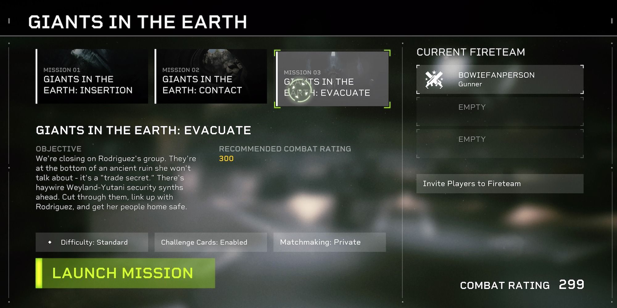 mission launch menu aliens fireteam elite