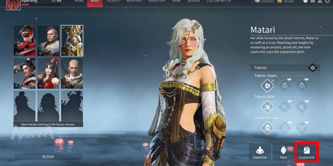 naraka character choosing screen