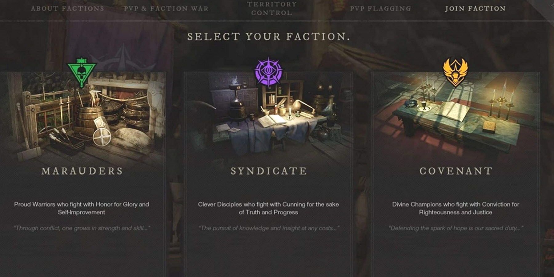 new world faction screen