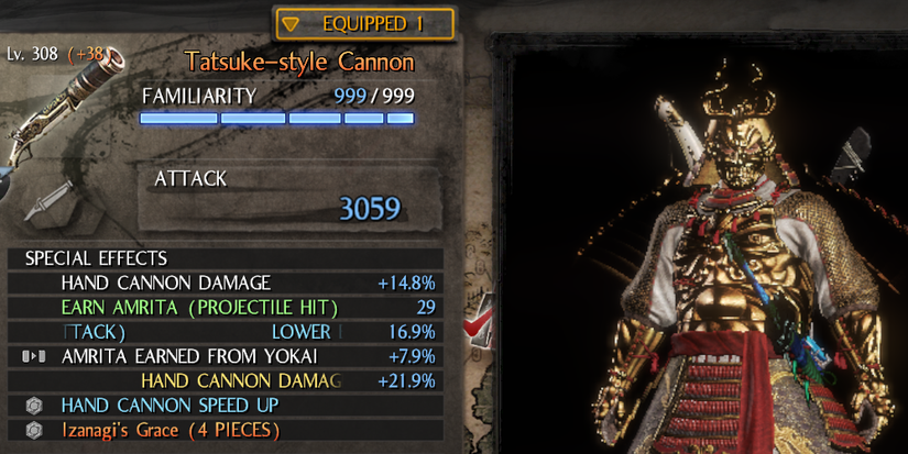 nioh gold armor shown in loadout