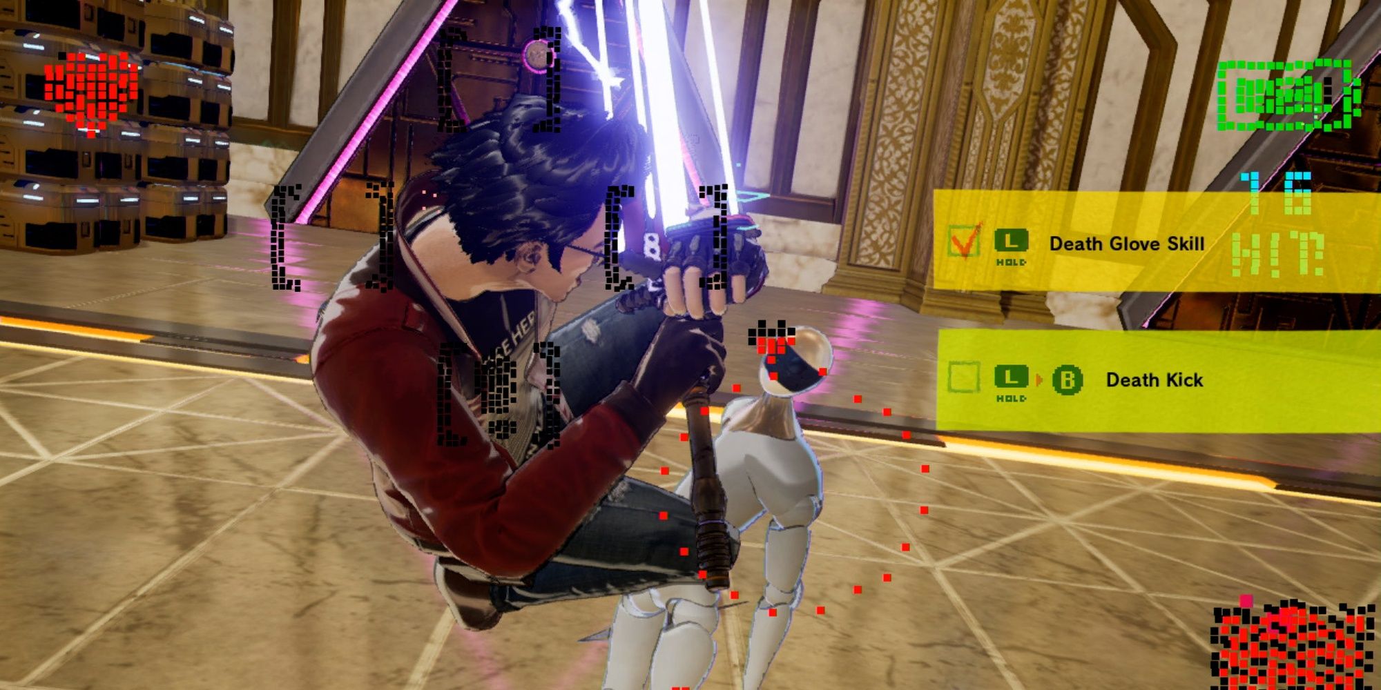 no more heroes 3 death kick performed by travis touchdown on the enemy