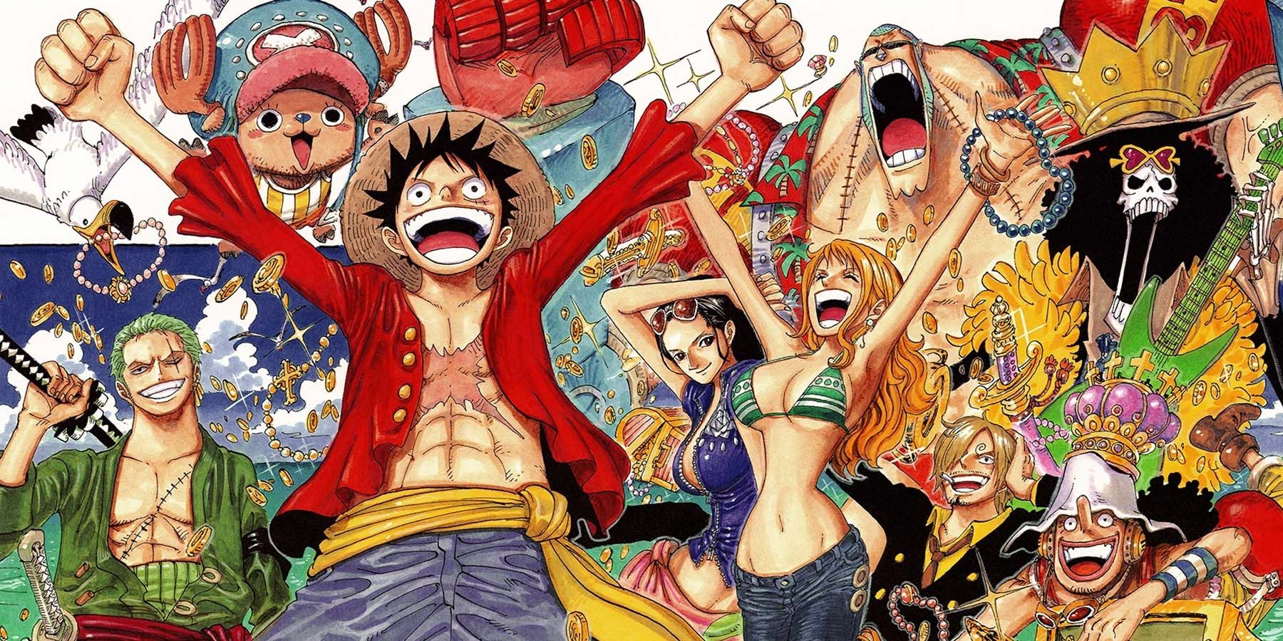 The Straw Hats celebrating in One Piece