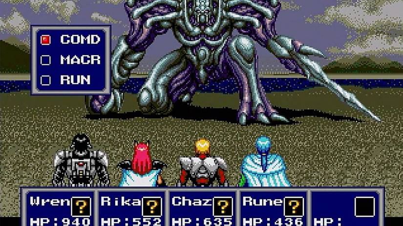 Phantasy Star 4 heroes battling cyborg monster