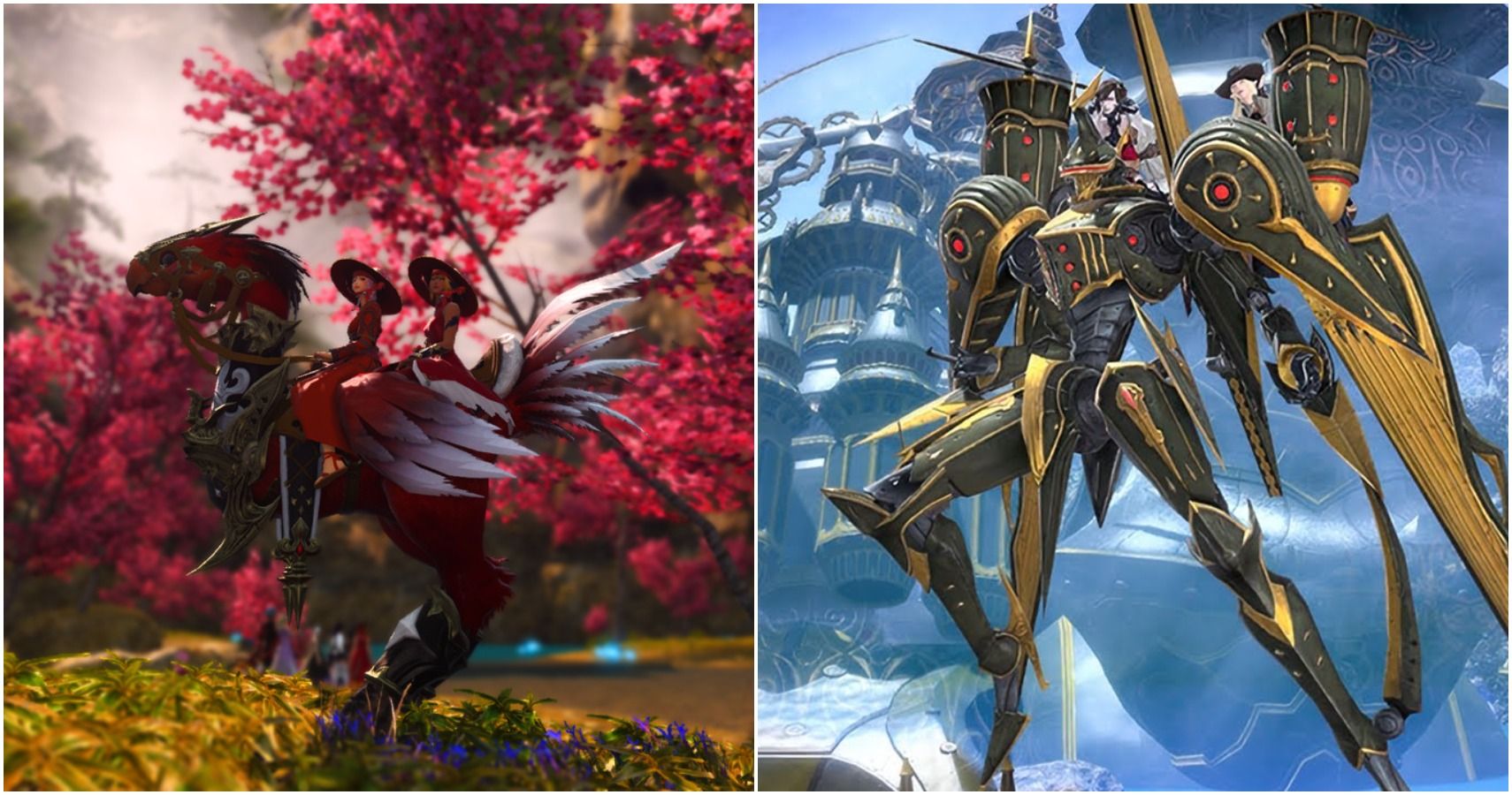 Split image of red chocobo and cruise chaser. 
