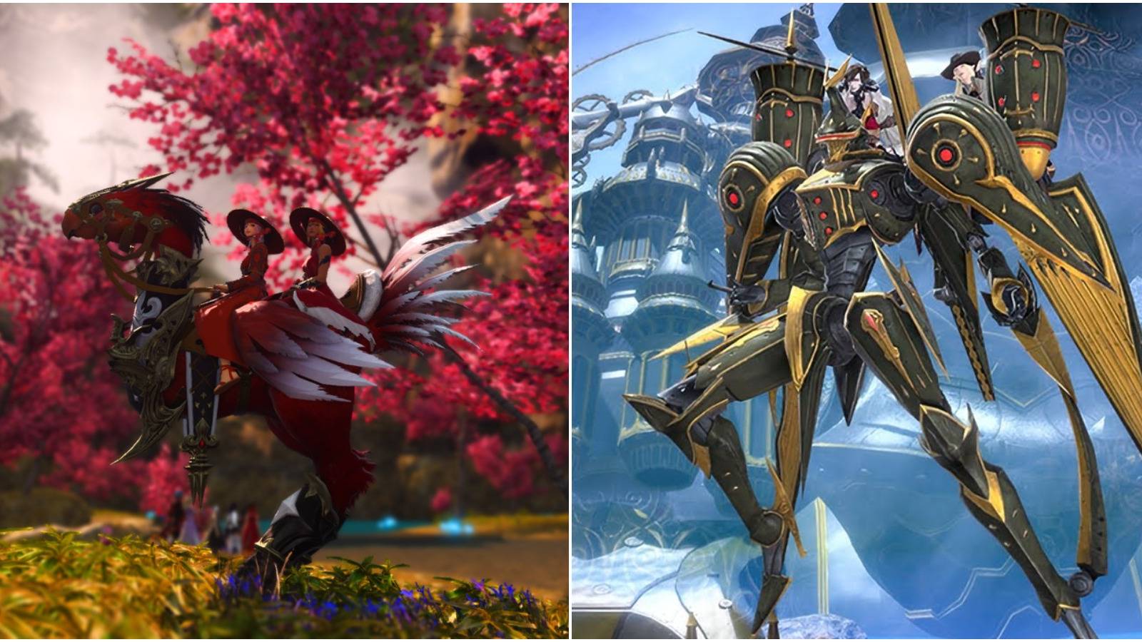 Split image of red chocobo and cruise chaser. 