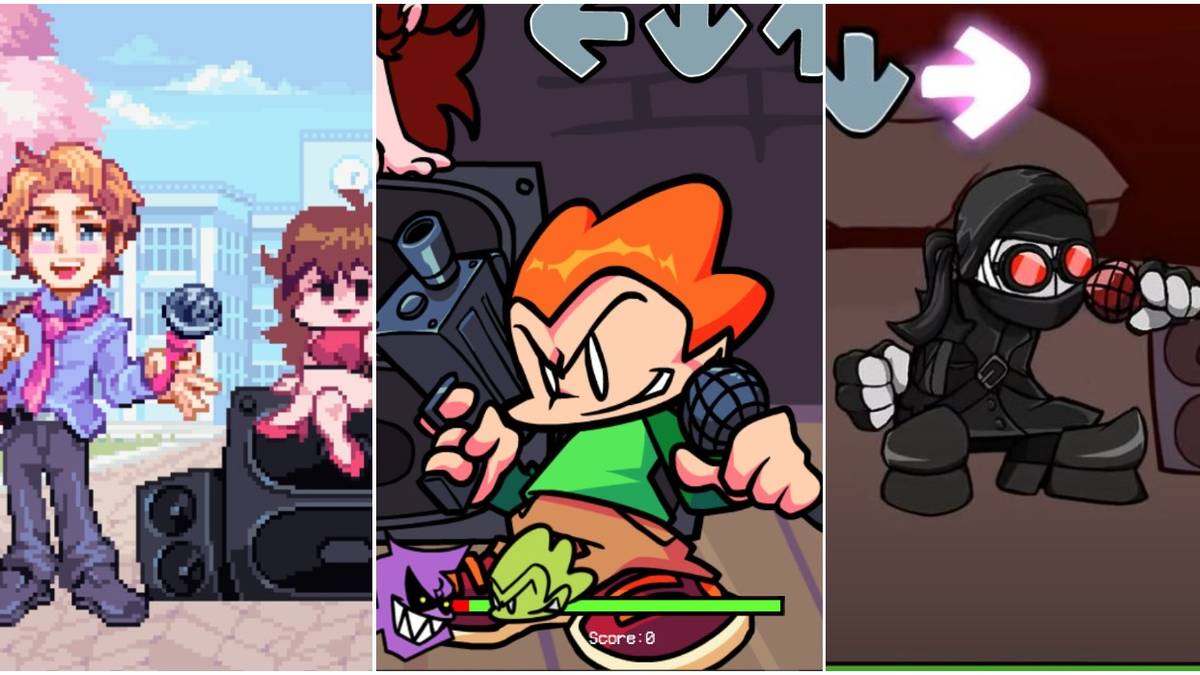 Friday Night Funkin characters Senpai, Girlfriend, Pico, Hank Wimbleton