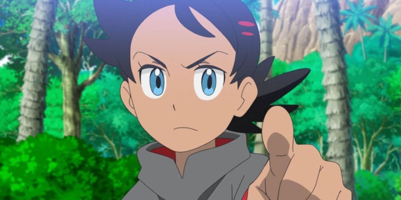Goh from Pokemon Anime pointing with frown