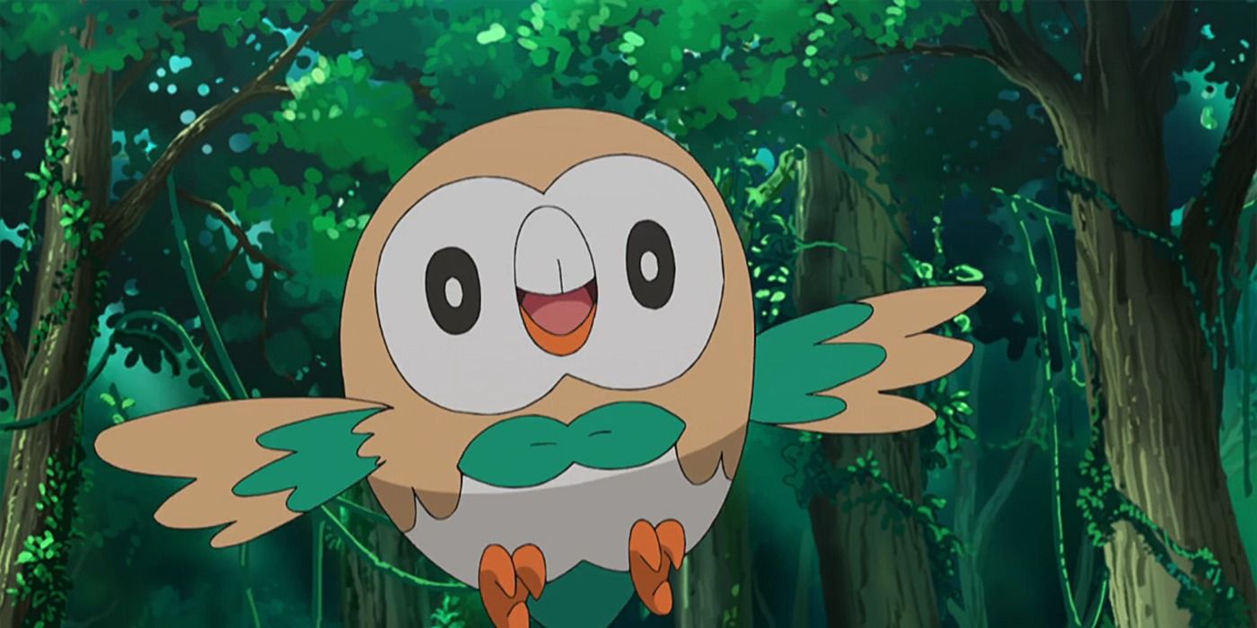 Ash's Rowlet flying in the forest