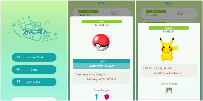 image of Mystery Gifts opened in Pokemon HOME on mobile device