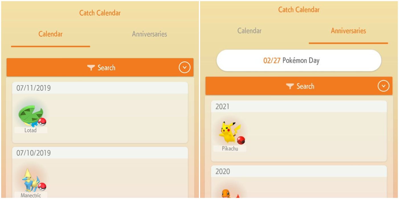 Pokemon HOME catch calendar mobile screenshots