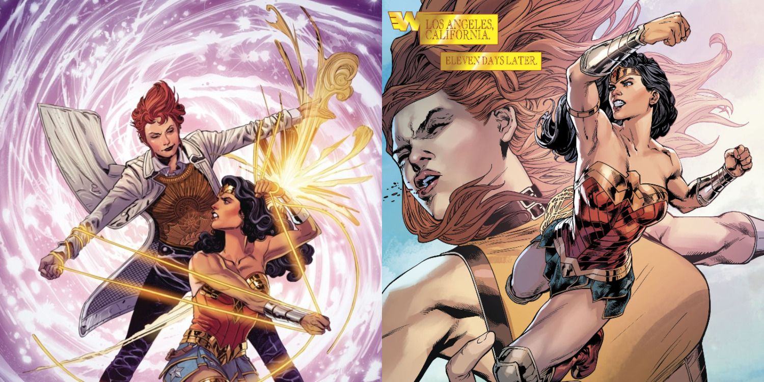 Wonder Woman villains feature split image Circe and Giganta