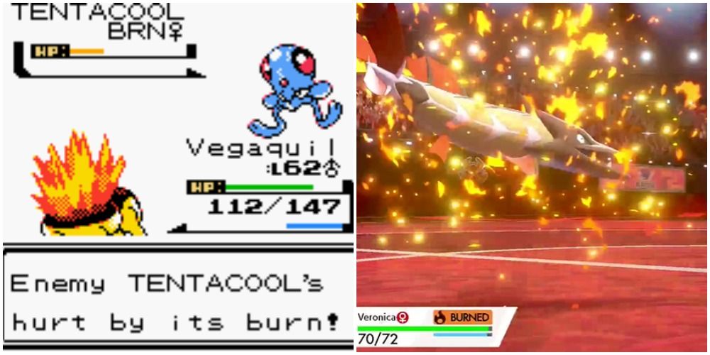pokemon burns gen 2 and gen 8 burn animations in battles
