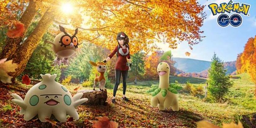 pokemon go official image with deerling hoothoot shroomish and bayleaf