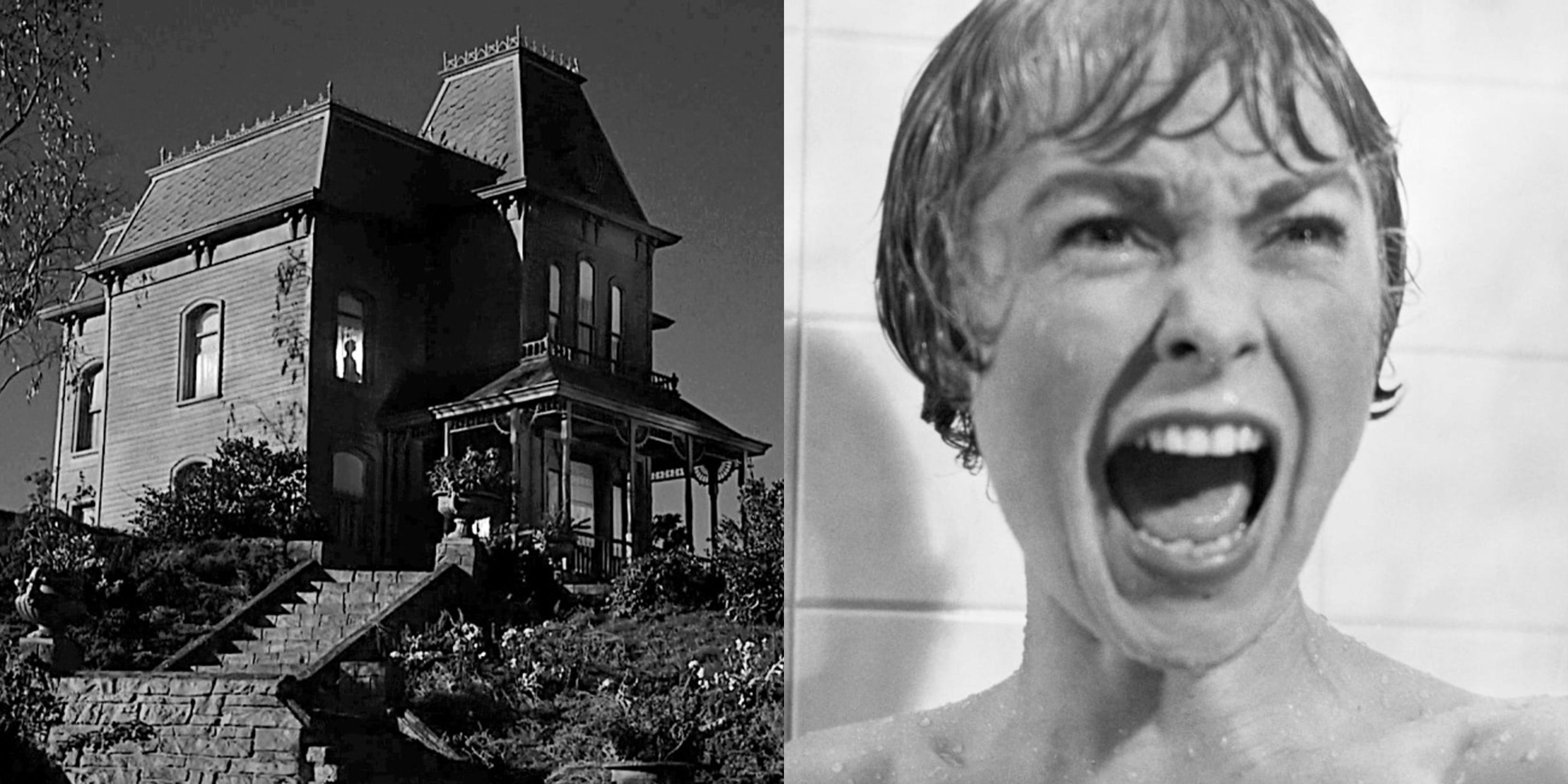 Left: the house from Psycho; right: main character screaming