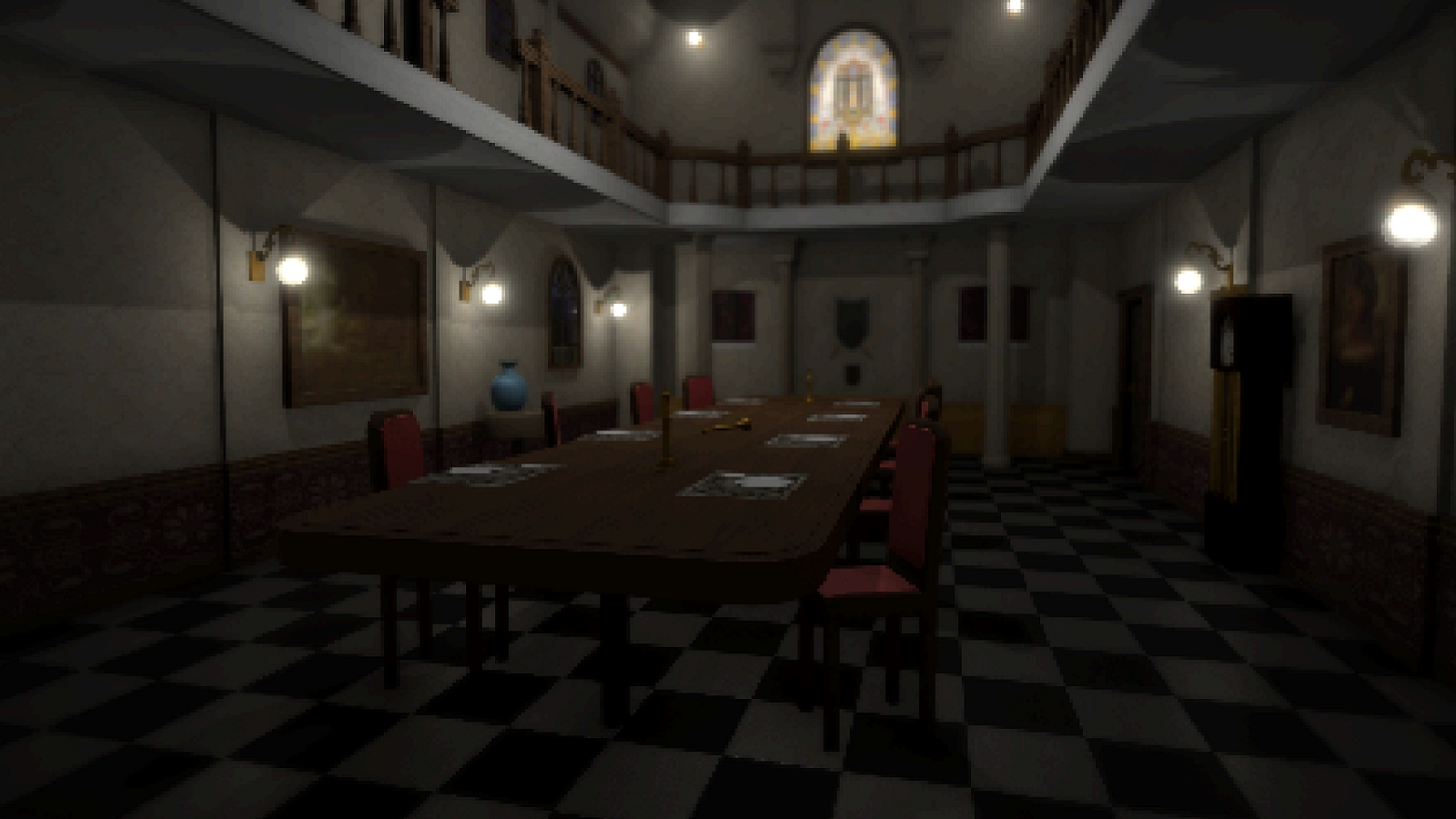 A screenshot from the Resident Evil fan remake showing the dining hall.