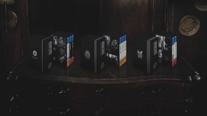 An image showing the three Resident Evil boxsets on a rendered table.