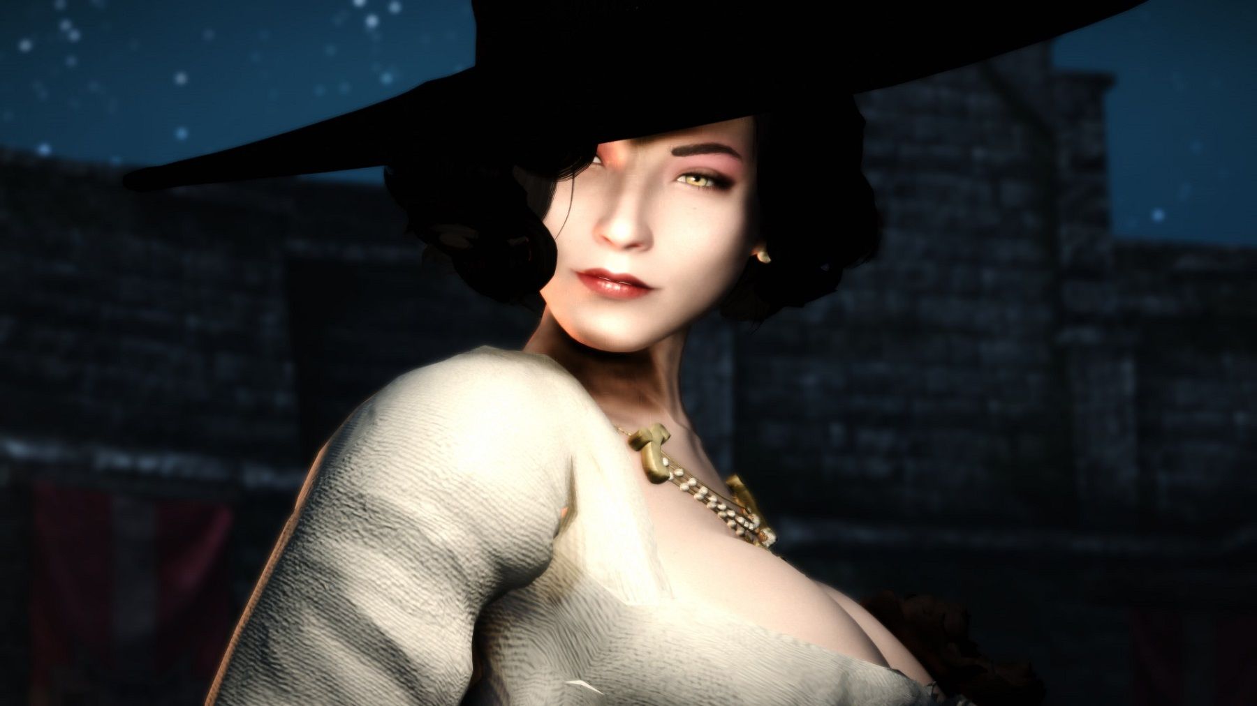 A screenshot from Skyrim showing Lady D as a fan-made character in the game.