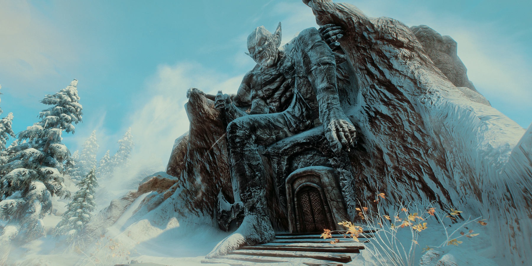Screenshot from Skyrim showing the exterior for the Mehrune's Dagon shrine.