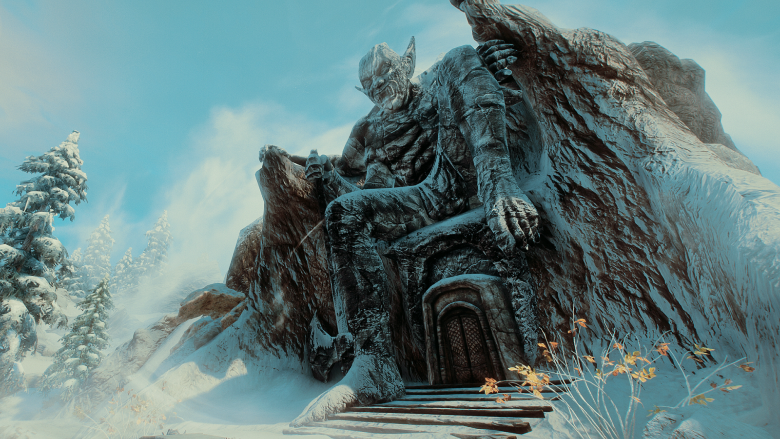 Screenshot from Skyrim showing the exterior for the Mehrune's Dagon shrine.