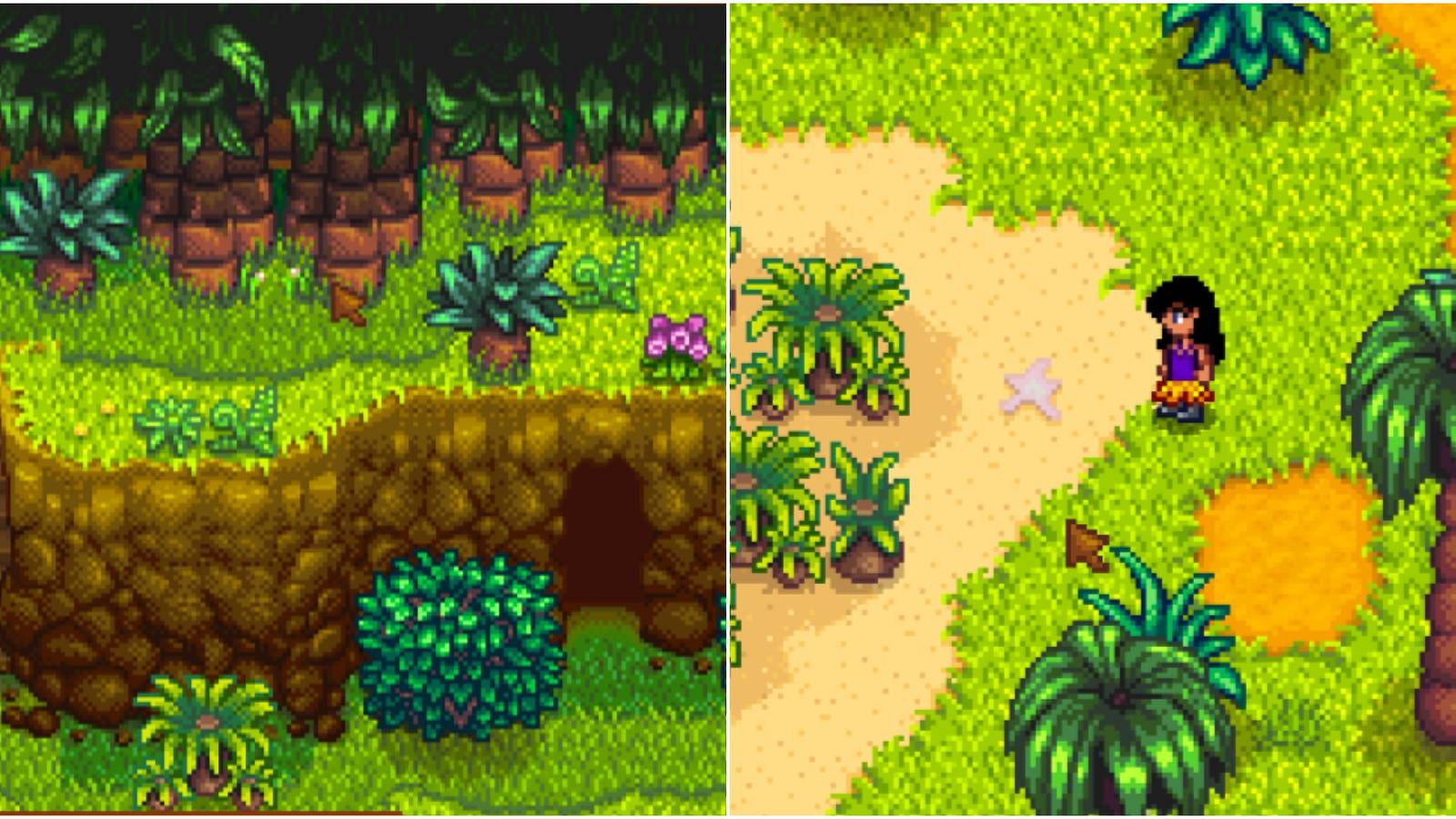 left: finding a purple flower; right: finding a purple starfish