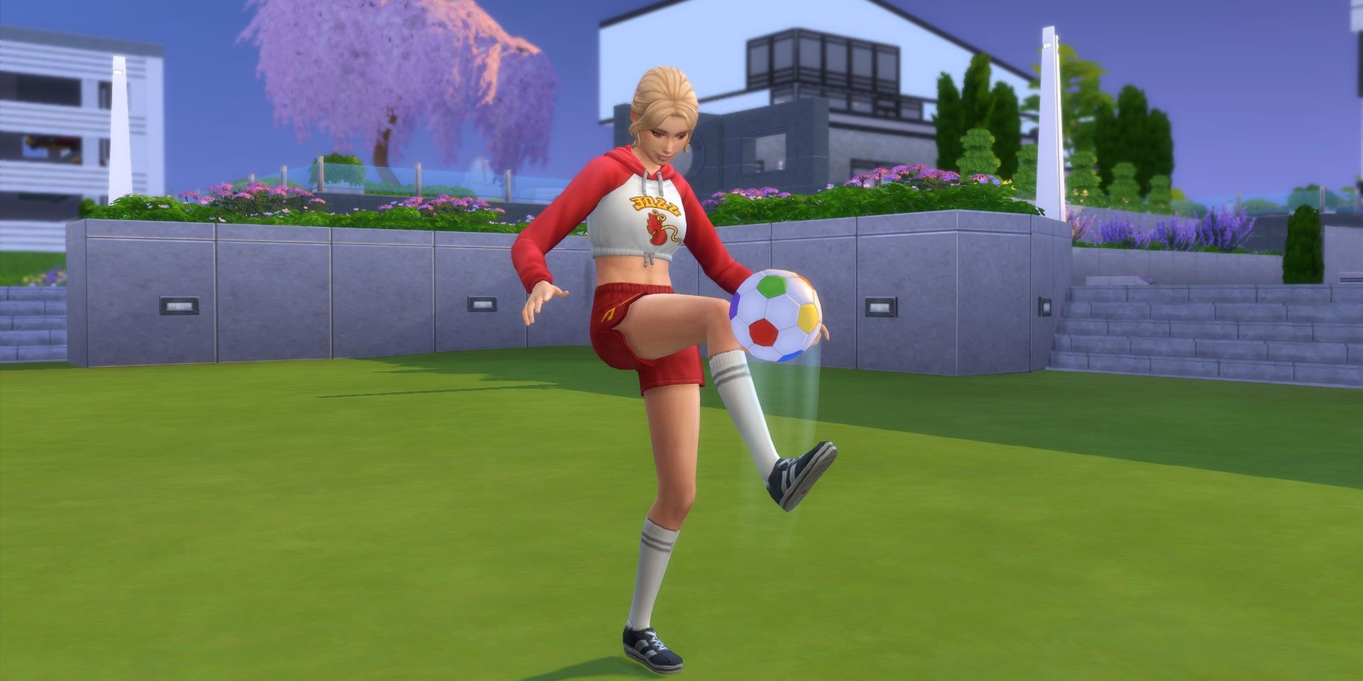 The Sims 4 Sim plays a soccer