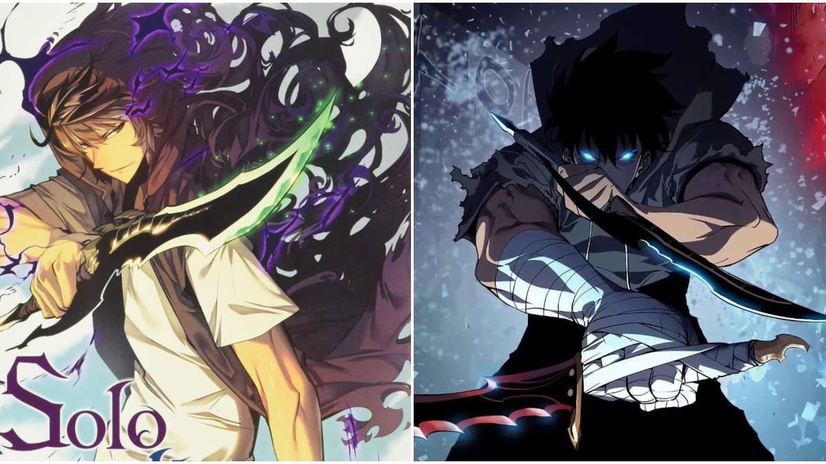 manhwa solo leveling sung jin woo daggers cover image web novel split image