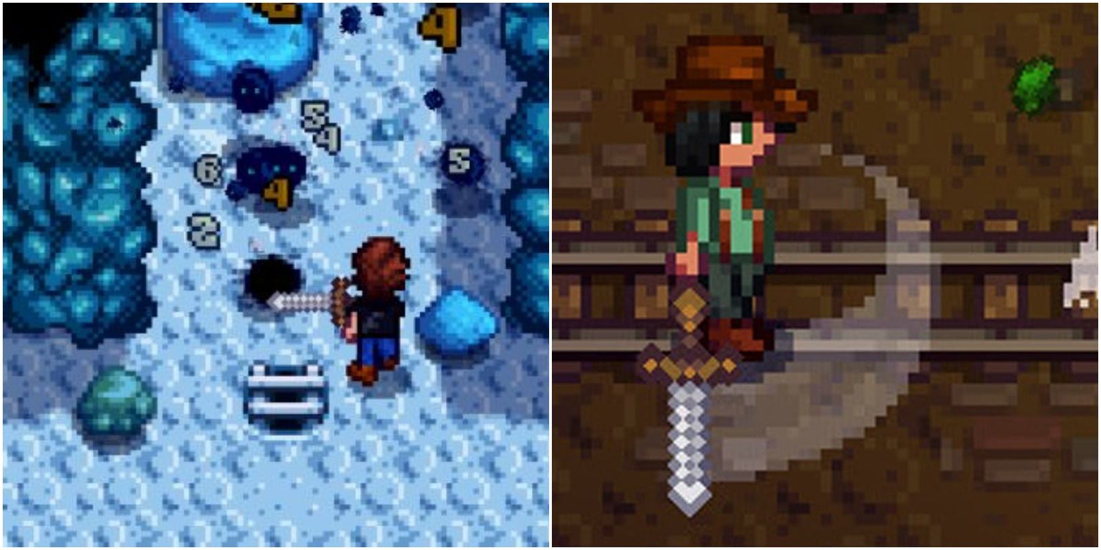 stardew valley weapon stats guide player fighting slimes