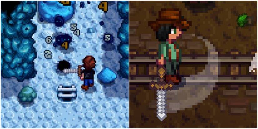 stardew valley weapon stats guide player fighting slimes