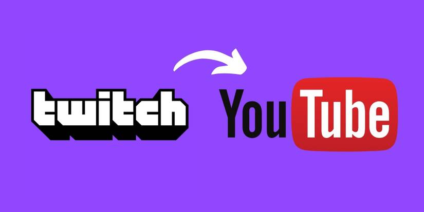 twitch logo with arrow pointing at youtube logo