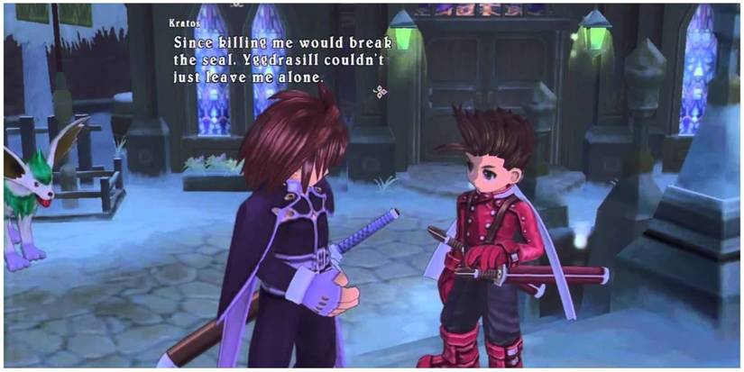 Lloyd conversing with Kratos