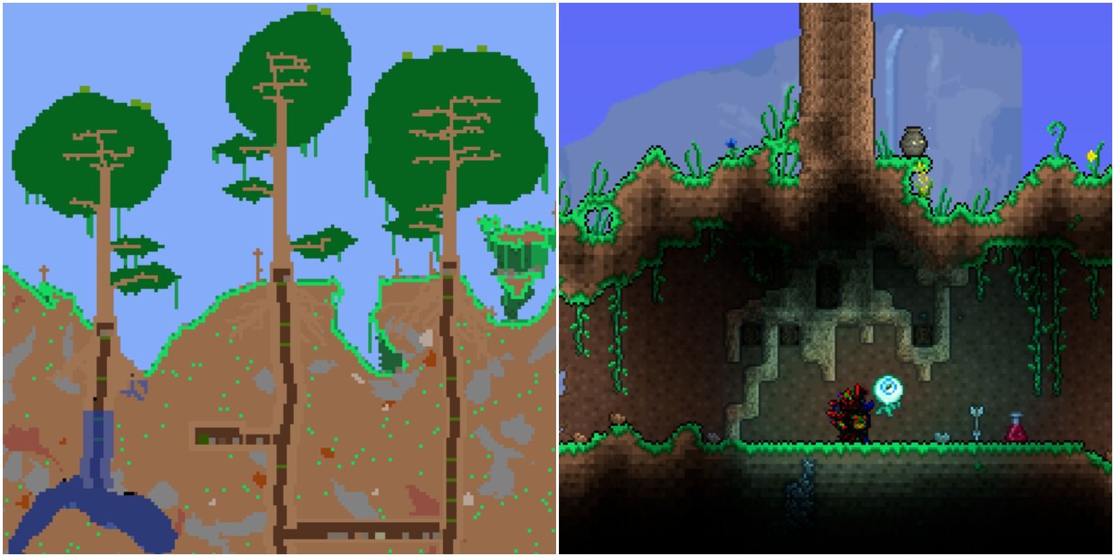 terraria living tree biome on map and in person