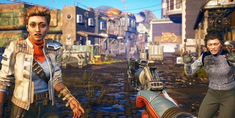 the outer world player interacting with the characters in the game 