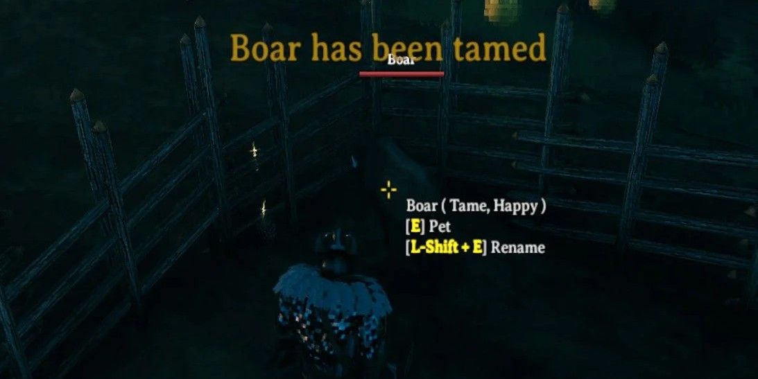 Cropped Image of Boar taming in Valheim. 2:1 ratio.