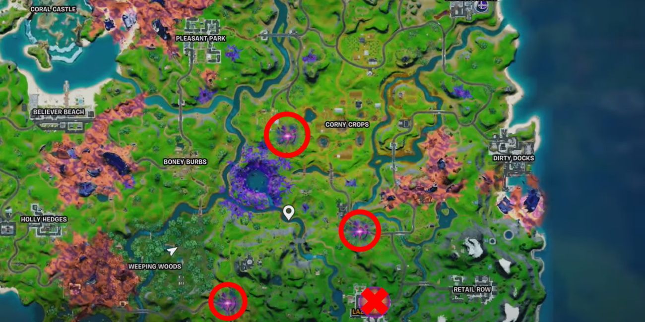 fortnite season 8 sideways locations circled on map